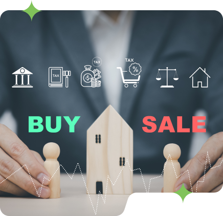 An image represents a model of a small wooden house on a wooden table with the words Buy or Sale for the business purpose.