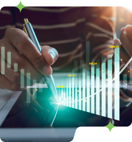 A person is analyzing the business growth graph with a pen.