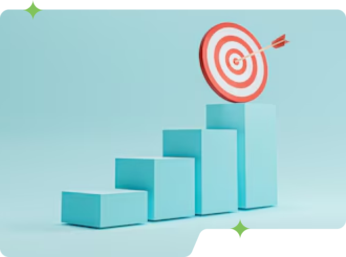 A dartboard with an arrow hitting larger blocks representing business growth.